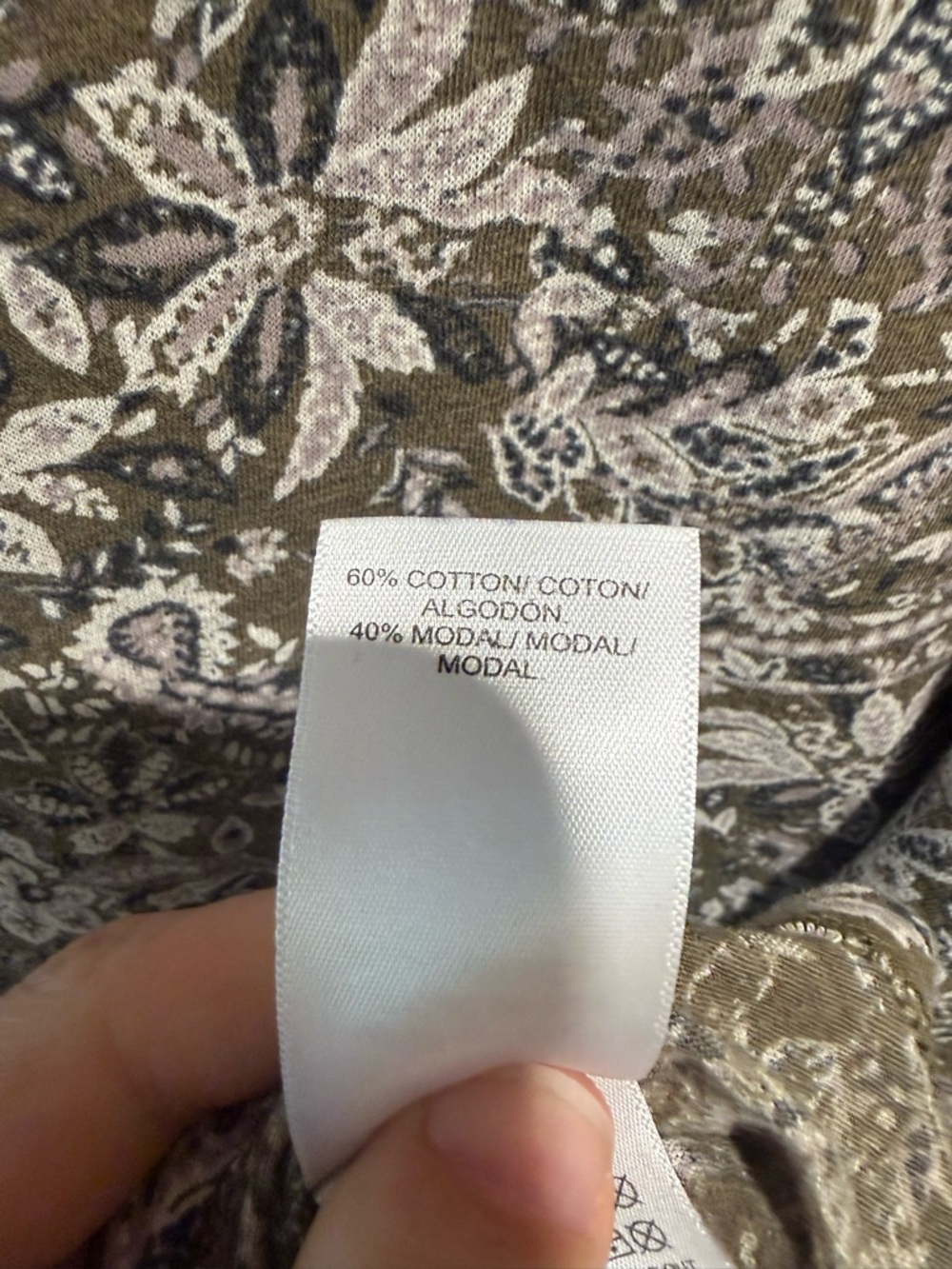 Lucky Brand Olive Green Floral Long-Sleeve Top Size 1X Cotton Blend - Picture 5 of 5